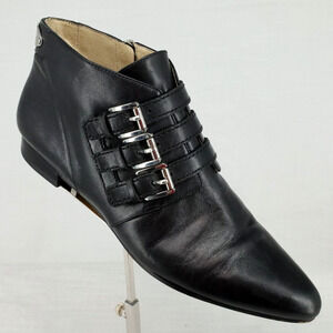 Michael Kors Shoes Womens 8.5 Black Leather Booties Boots Buckles Zip Steampunk